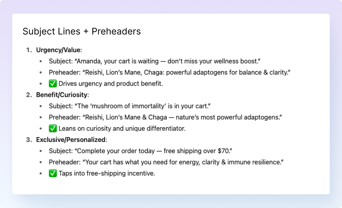 Subject lines + preheaders